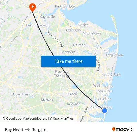 Bay Head to Rutgers map