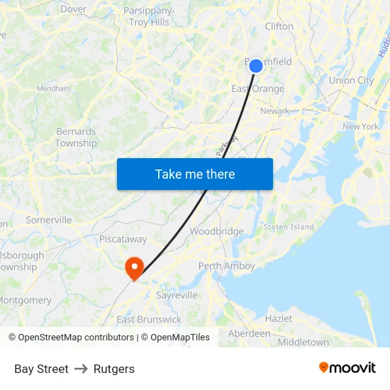 Bay Street to Rutgers map