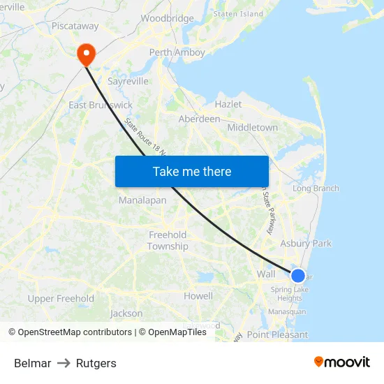 Belmar to Rutgers map