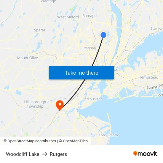 Woodcliff Lake to Rutgers map