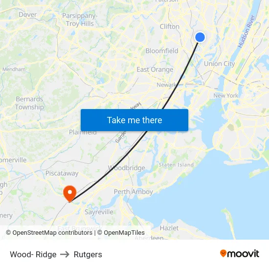 Wood- Ridge to Rutgers map