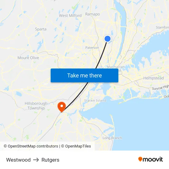 Westwood to Rutgers map