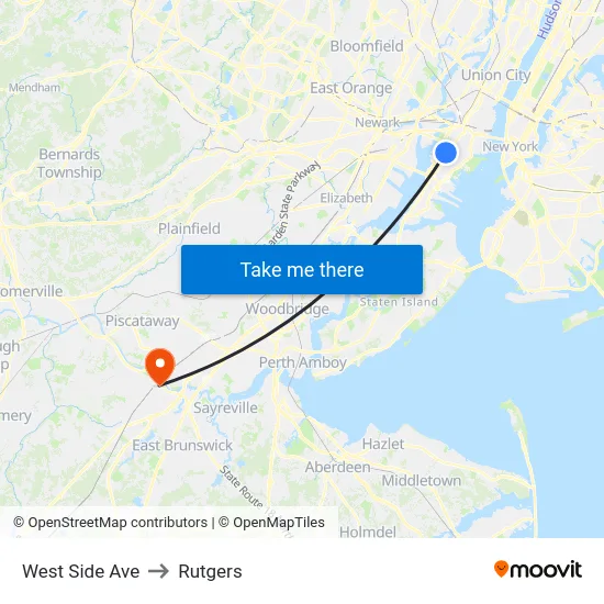 West Side Ave to Rutgers map