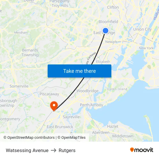 Watsessing Avenue to Rutgers map