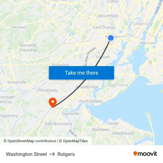 Washington Street to Rutgers map