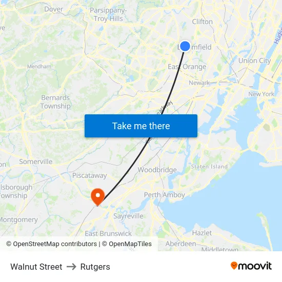Walnut Street to Rutgers map