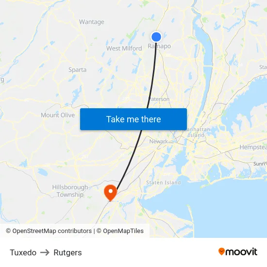 Tuxedo to Rutgers map
