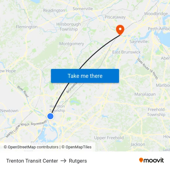 Trenton Transit Center to Rutgers map
