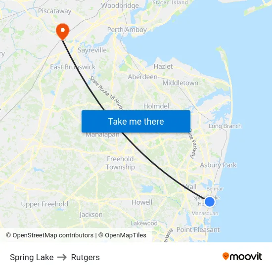 Spring Lake to Rutgers map