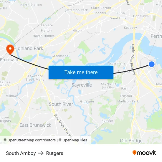 South Amboy to Rutgers map
