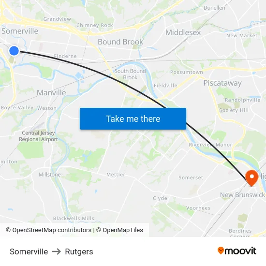Somerville to Rutgers map