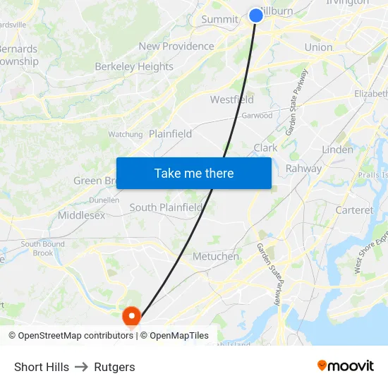 Short Hills to Rutgers map
