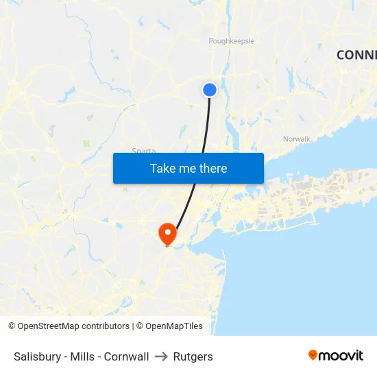 Salisbury - Mills - Cornwall to Rutgers map