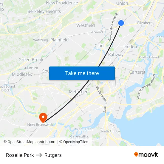 Roselle Park to Rutgers map