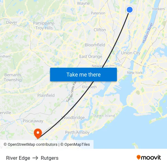 River Edge to Rutgers map