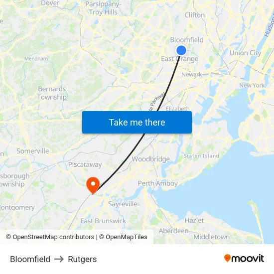 Bloomfield to Rutgers map