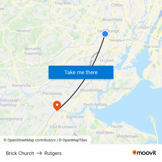 Brick Church to Rutgers map