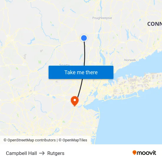 Campbell Hall to Rutgers map