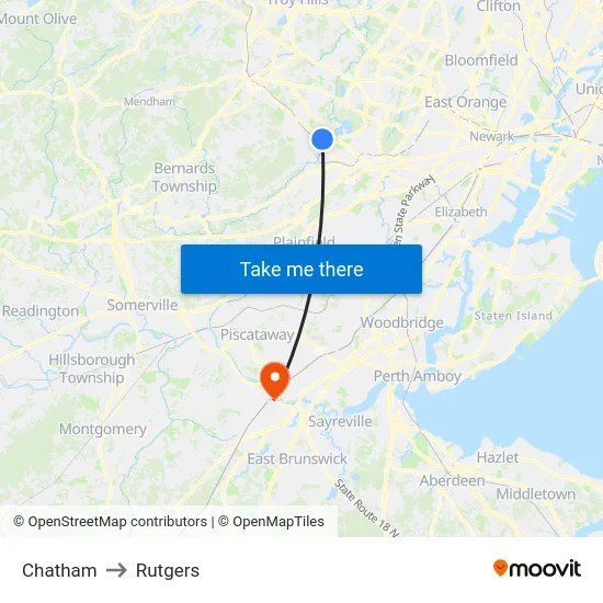 Chatham to Rutgers map
