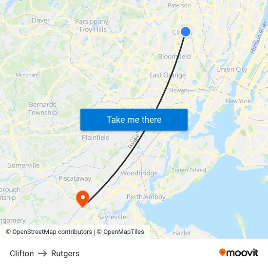 Clifton to Rutgers map