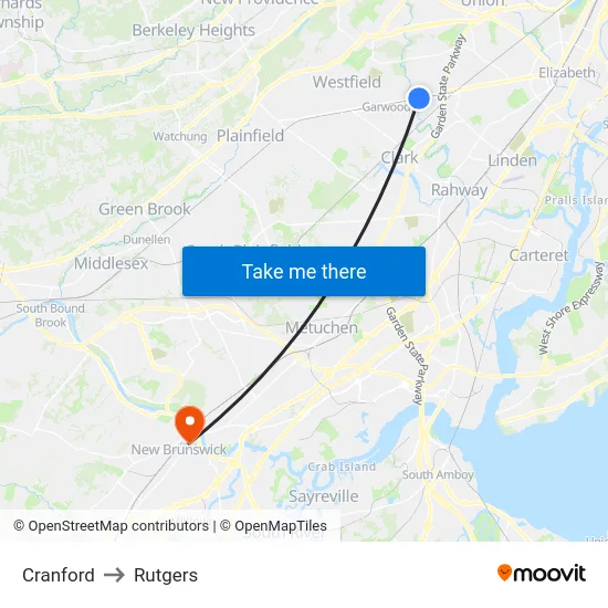 Cranford to Rutgers map