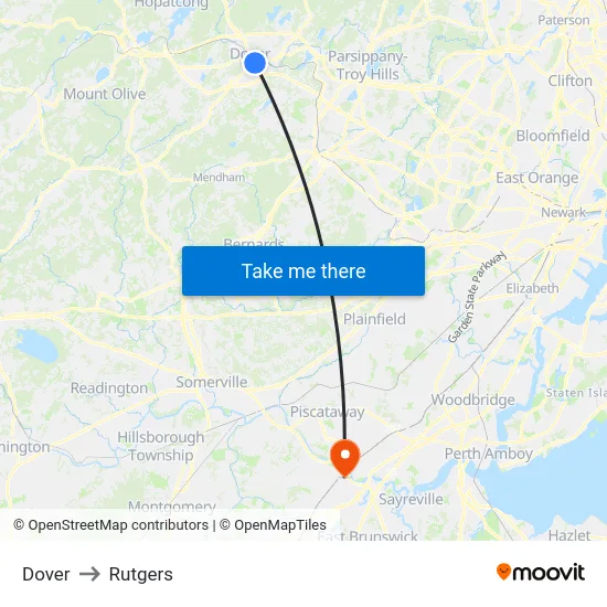 Dover to Rutgers map
