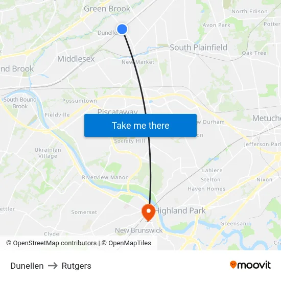Dunellen to Rutgers map