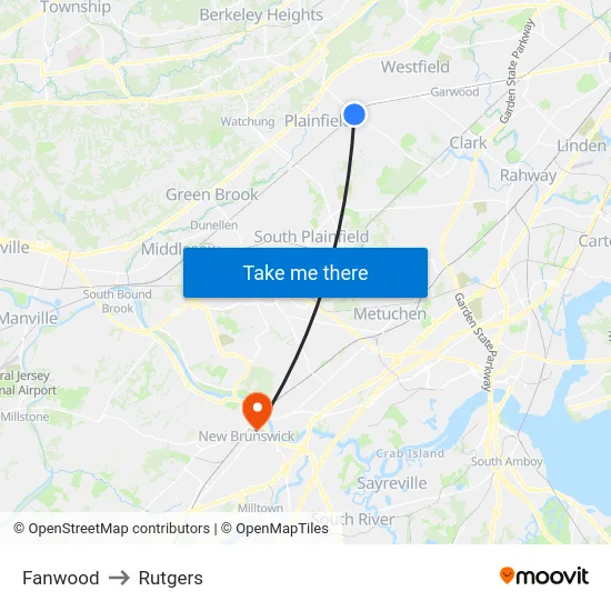 Fanwood to Rutgers map