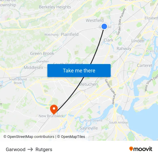 Garwood to Rutgers map