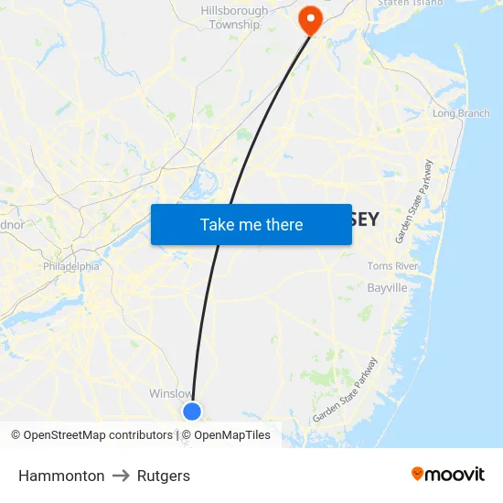Hammonton to Rutgers map