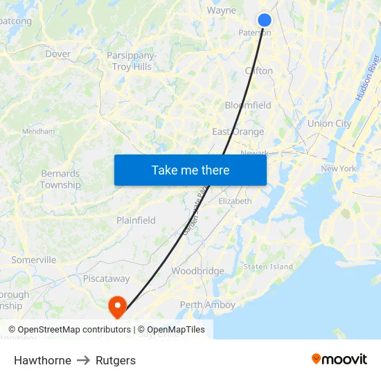 Hawthorne to Rutgers map