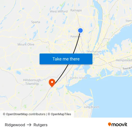 Ridgewood to Rutgers map