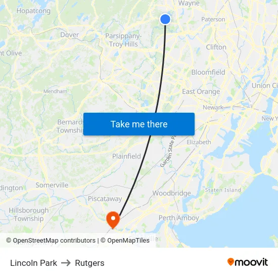 Lincoln Park to Rutgers map