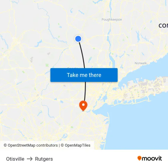 Otisville to Rutgers map