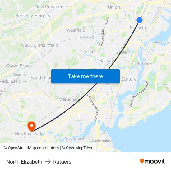 North Elizabeth to Rutgers map