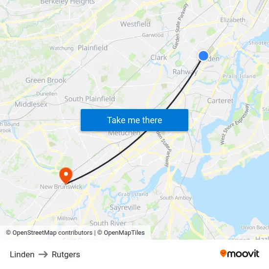 Linden to Rutgers map