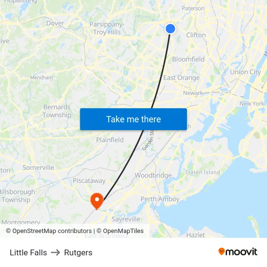 Little Falls to Rutgers map