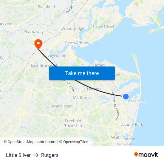 Little Silver to Rutgers map