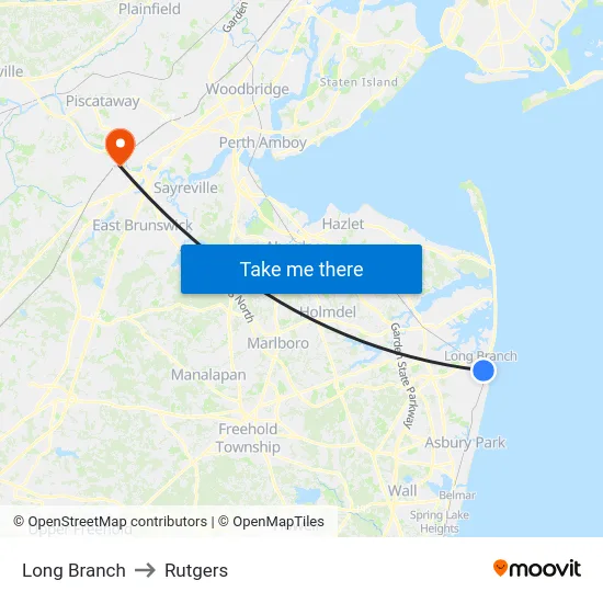 Long Branch to Rutgers map