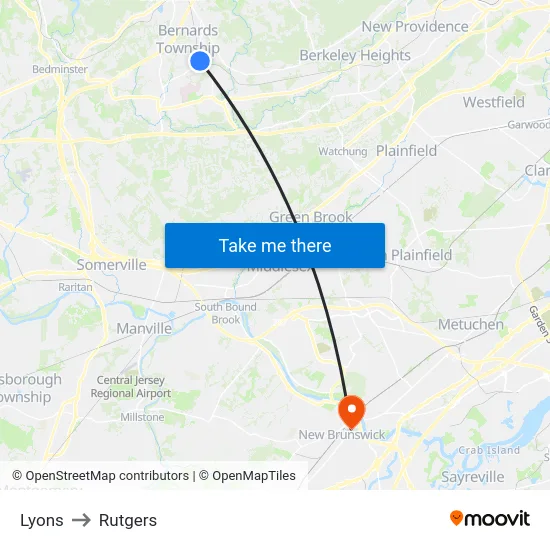 Lyons to Rutgers map