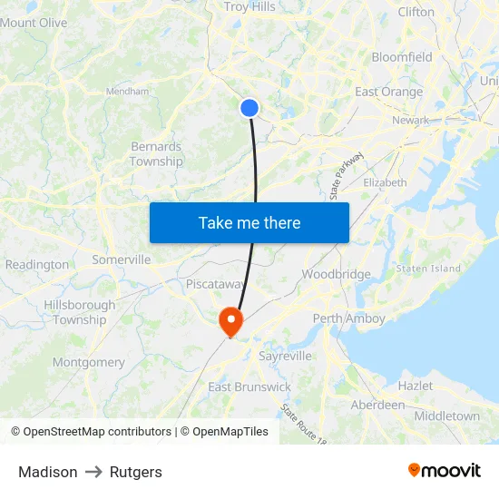 Madison to Rutgers map