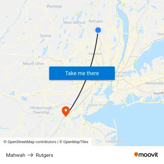 Mahwah to Rutgers map