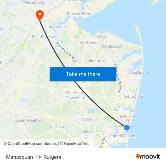 Manasquan to Rutgers map