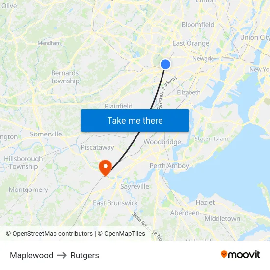 Maplewood to Rutgers map