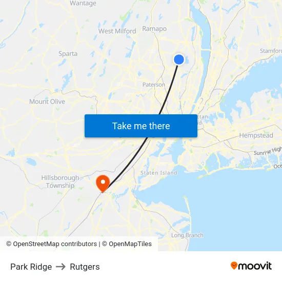Park Ridge to Rutgers map