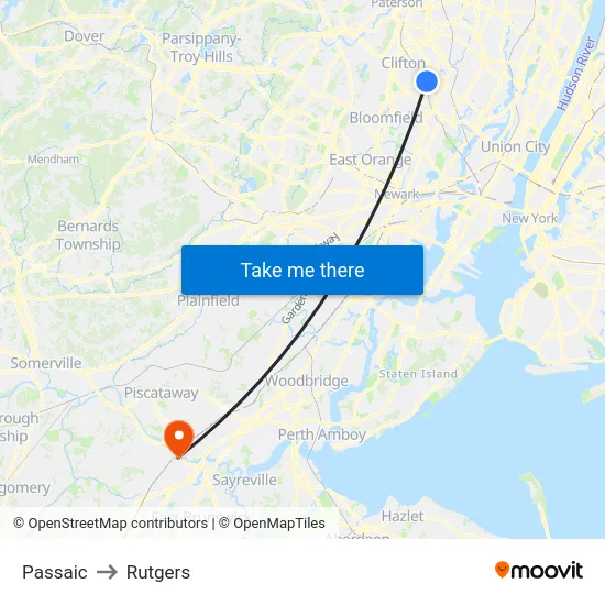 Passaic to Rutgers map