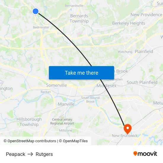 Peapack to Rutgers map