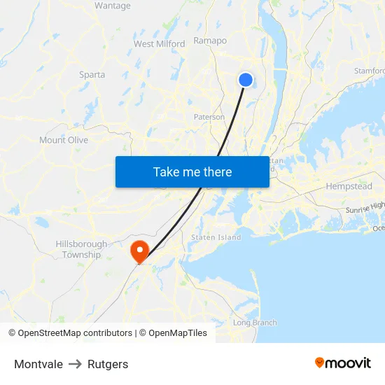 Montvale to Rutgers map