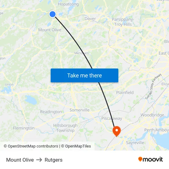 Mount Olive to Rutgers map