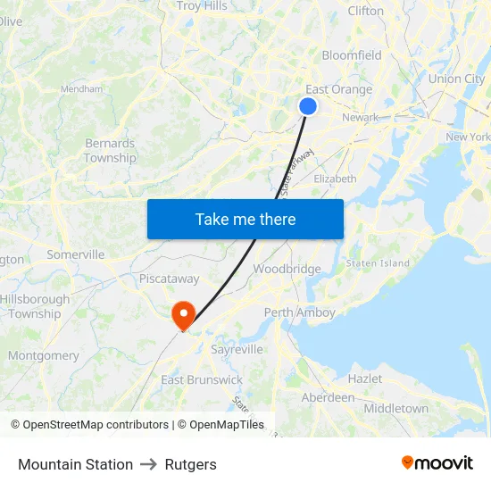 Mountain Station to Rutgers map